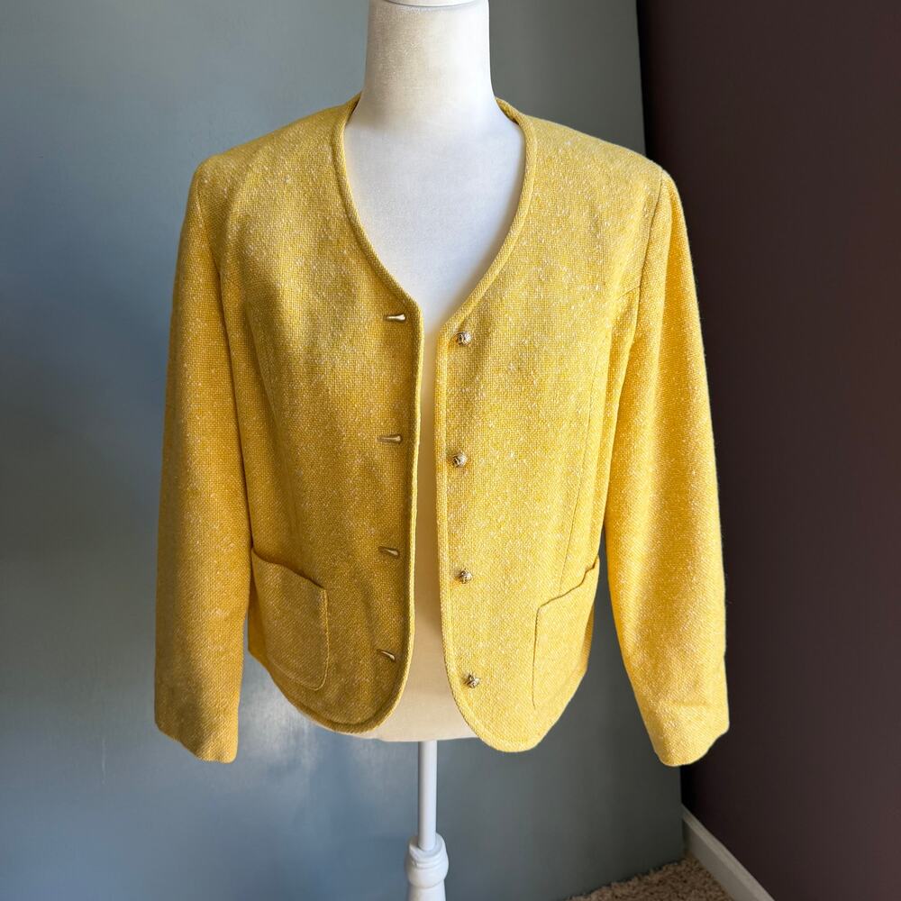 Vintage YOUNG PENDLETON Women's Small Yellow Woven Wool Blazer Retro Preppy Boho